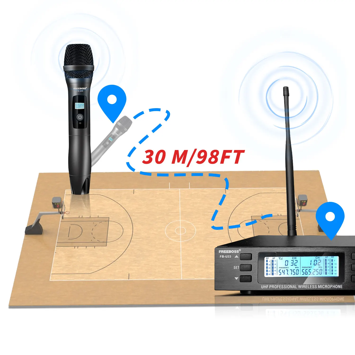 Imagem -06 - Boss-microfone sem Fio com Efeito Delay Microfone Dinâmico sem Fio Portátil Uhf Freqüência Ajustável Metal Anti-vibração Fb-u33