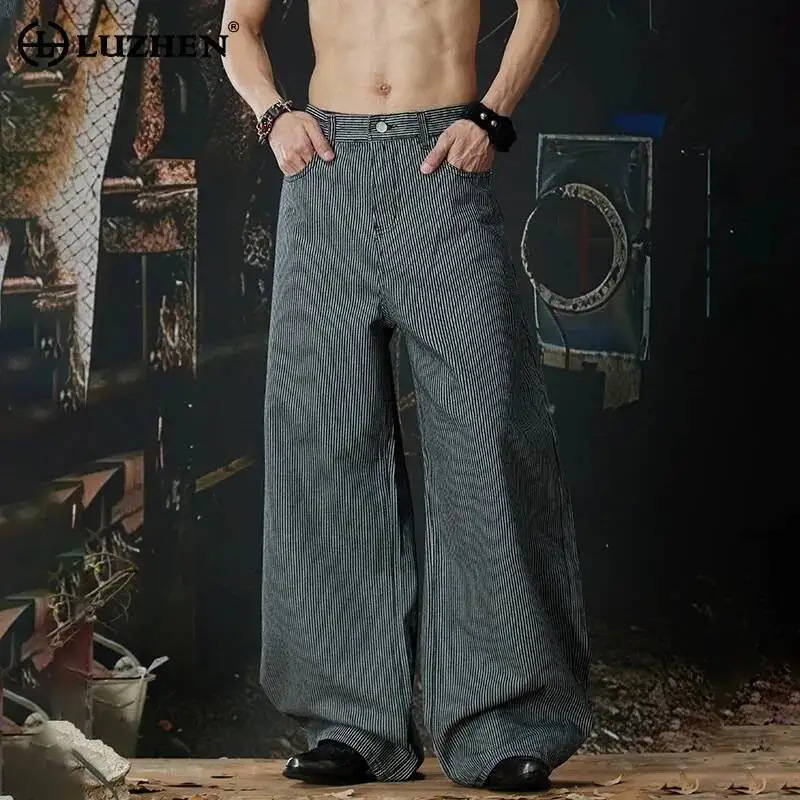 

LUZHEN 2026 New Stripe Textured Loose Wide Leg Casual Pants Men's Fashion Handsome High Quality Original Straight Jeans JY6635