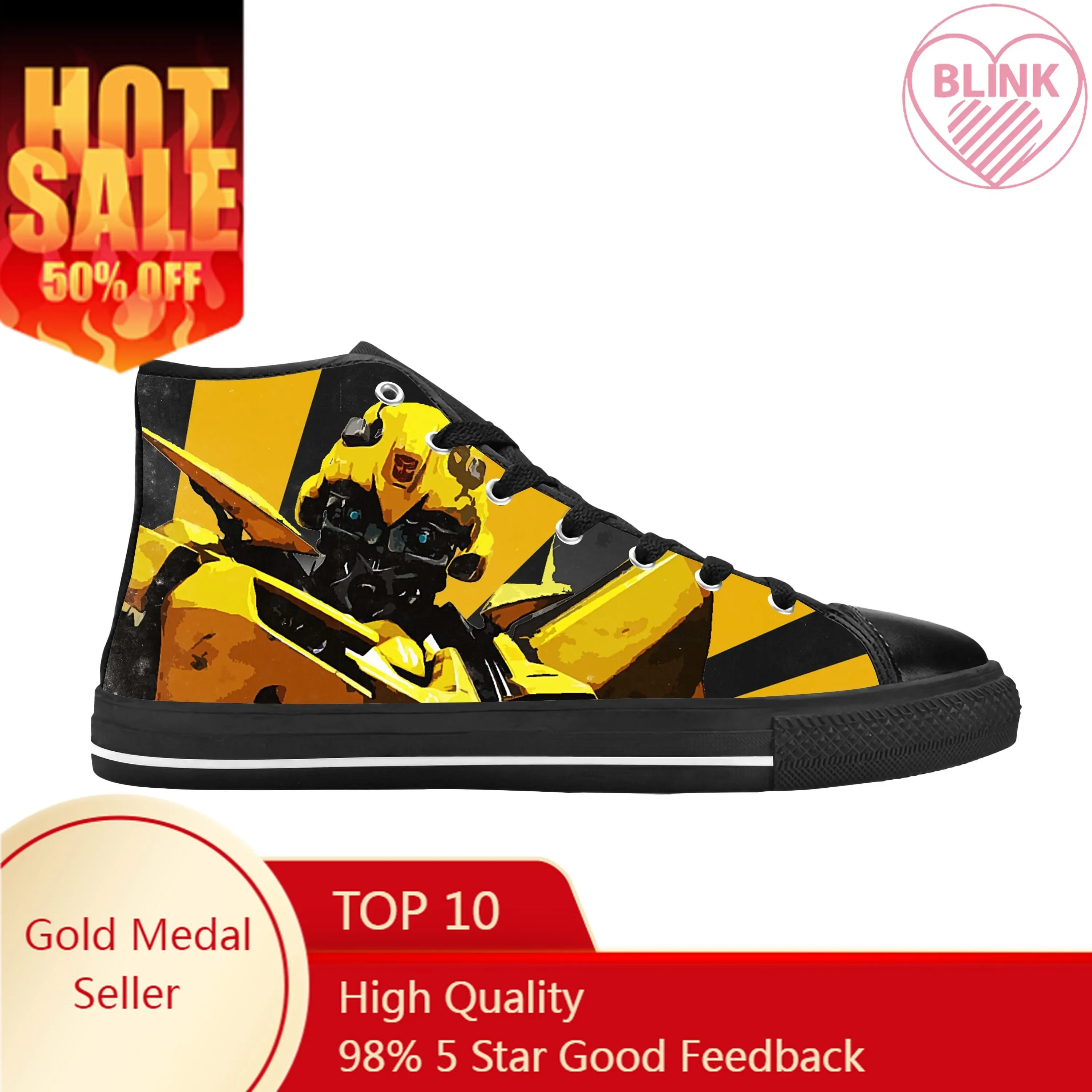 Transform Bumblebees Anime Cartoon Manga Comic Casual Cloth Shoes High Top, zapatillas cómodas transpirables con estampado 3D para hombres y mujeres