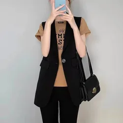 Women Blazer Vest Lapel Business Coat Fashion Vintage Elegant Single Breasted Sleeveless Chic Classic Vest Coat Tops