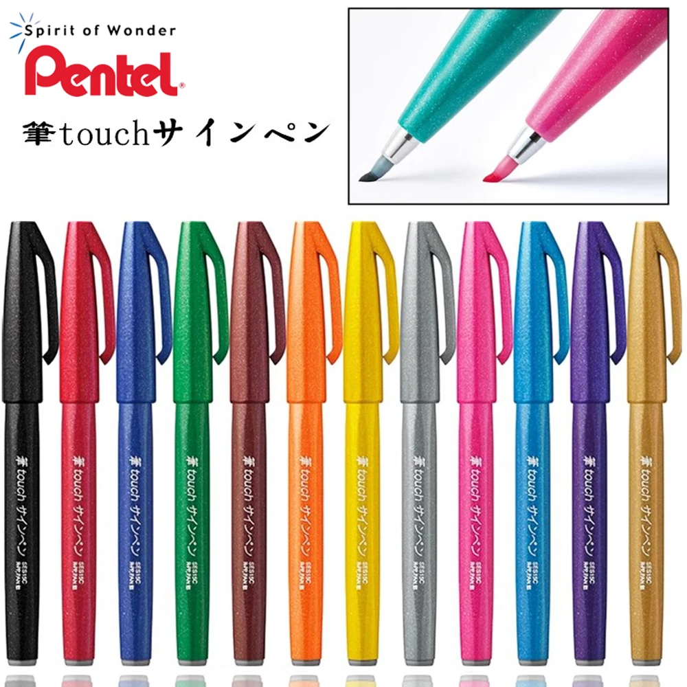 New 24 Colors Pentel Brush Pen Soft Brushes Watercolor Oil Paints Artist Hand Painting Markers Art Stationery Pens for Writing