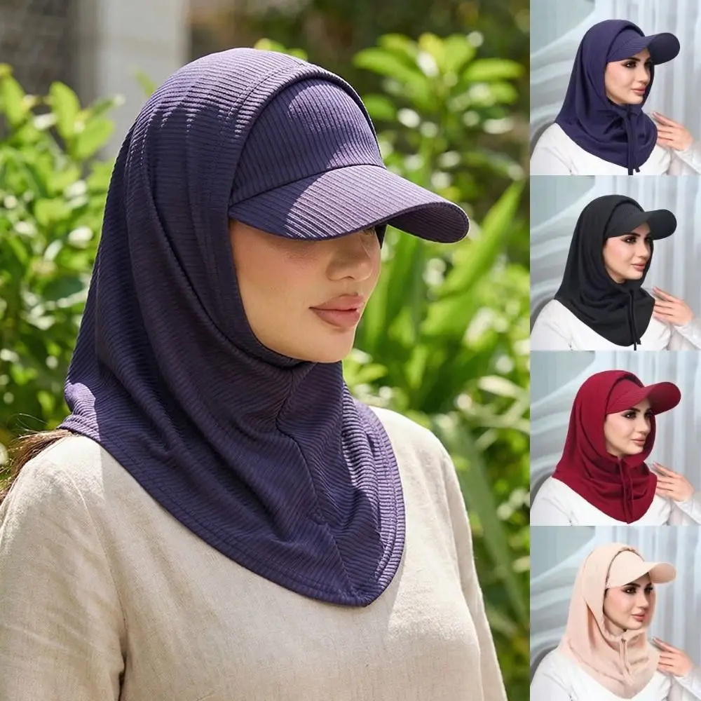 

Casual Sun Hat with Hood Solid Color Sun Protection Muslim Headscarf Hat Neck Protection Wide Brim Neck Shade Cap