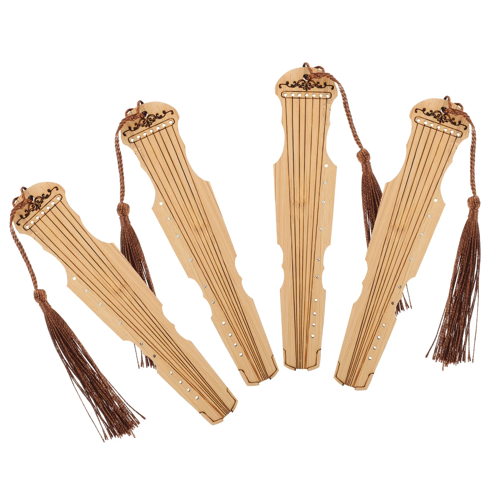 

4Pcs Guqin Shaped Bamboo Bookmarks Lightweight Book Page Markers Reading Accessories Tassel Design Gifts for Adults