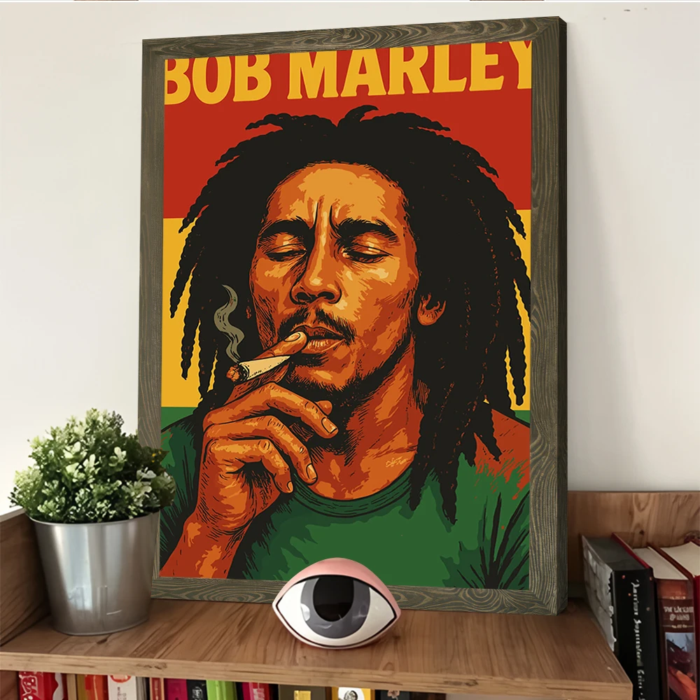 Bob Marley Portret Met Rasta Kleuren Afdrukken Poster Foto Muur Canvas Schilderij voor Badkamer Decor Kamer Decoratie Thuis