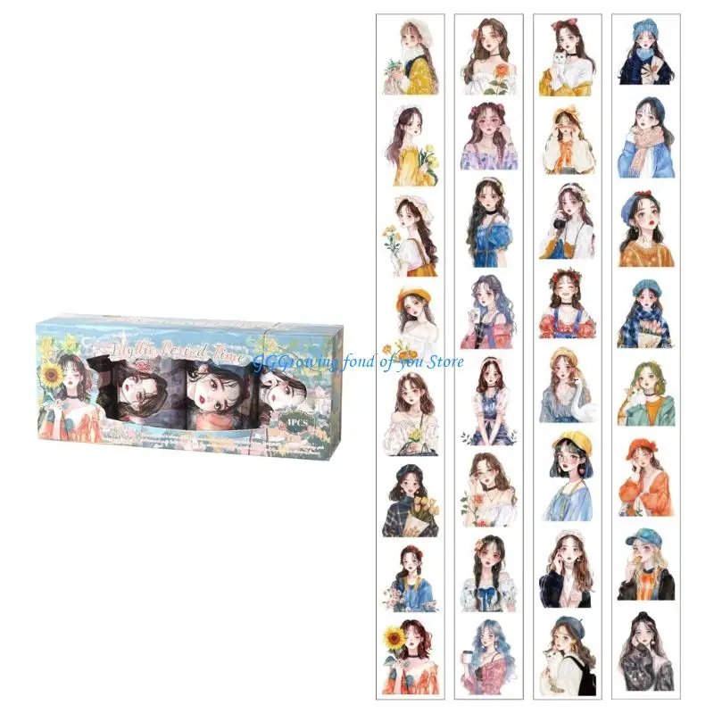 H9EB 4 قطع تسجيلات يومية قابلة لإعادة التدوير لا تتطلب مقصًا بكرات ملصقات زخرفية