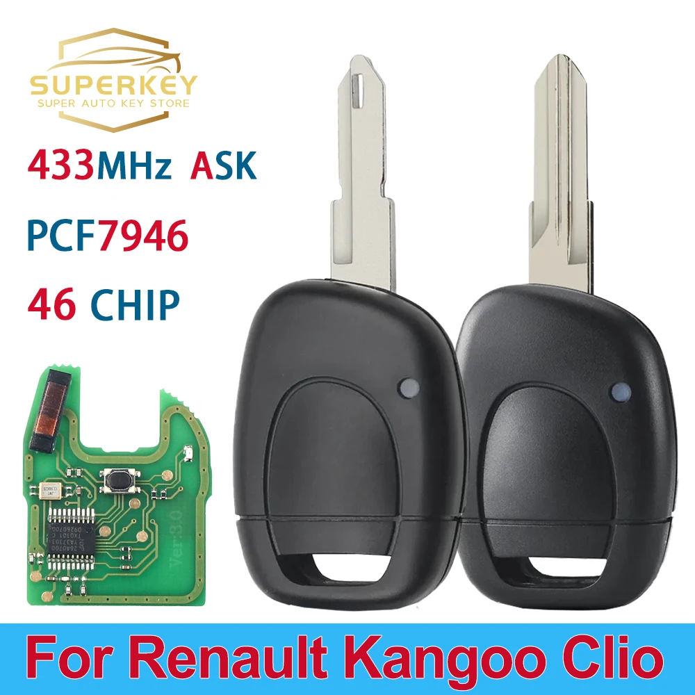 

Superkey 433Mhz Car Remote Key Uncut NE73 VAC102 Blade Fob Replacement for Renault Kangoo Clio Master Twingo 46 Chip PCF7946