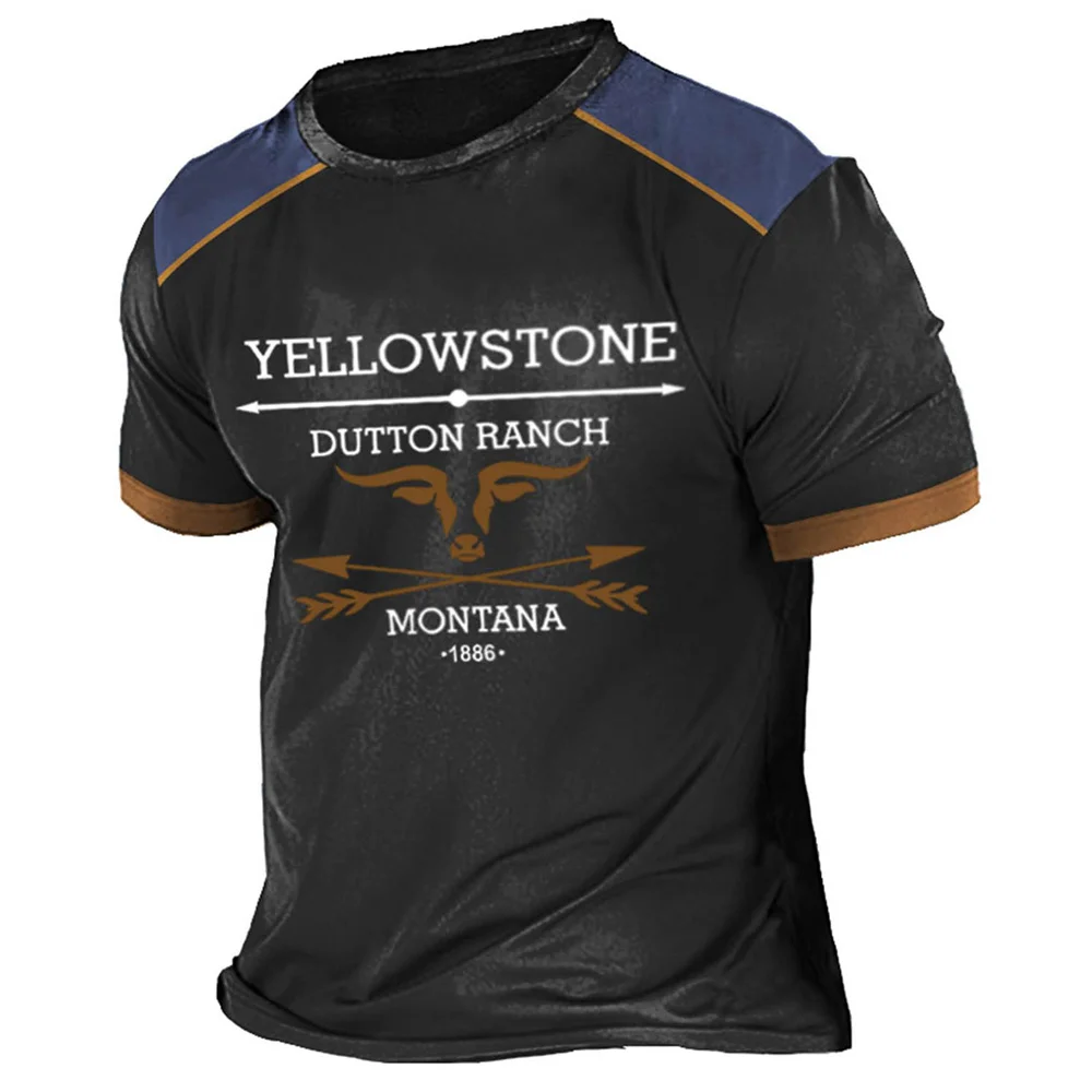 Vintage Men\'s T Shirt Yellowstone National Park 3d Printing T-Shirts Oversized Short Sleeve Tee Casual Streetwear Tops Clothing