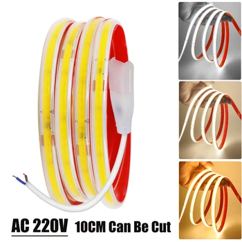 AC 220V COB Şerit 240Leds/M IP65 Su Geçirmez Sürücü Dahili 10CM Kesilebilir Ev Dekor Esnek Şerit Halat Bant LED Işık