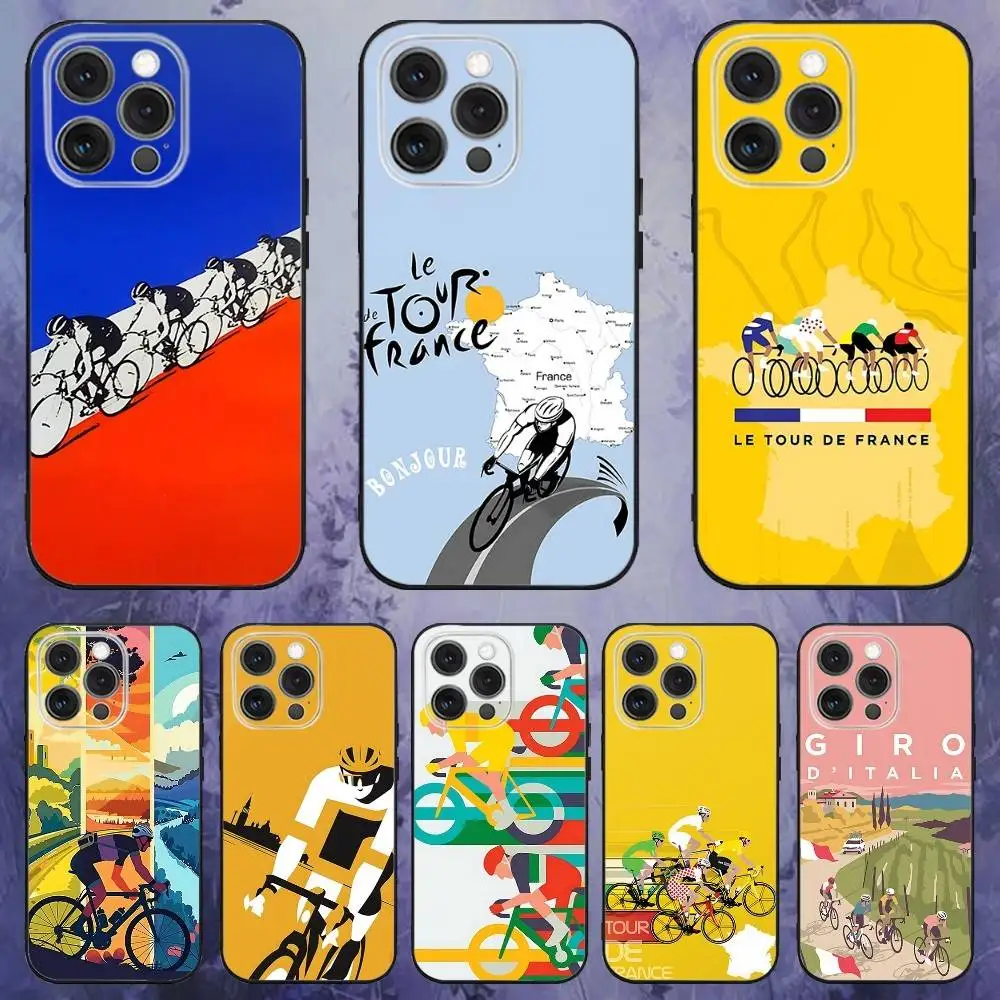 

T-Tour De France Cycling Phone Case Silicone Soft For IPhone 16,17,15,11,13,12,14,Mini,Pro,Max,Plus,Air,E Black