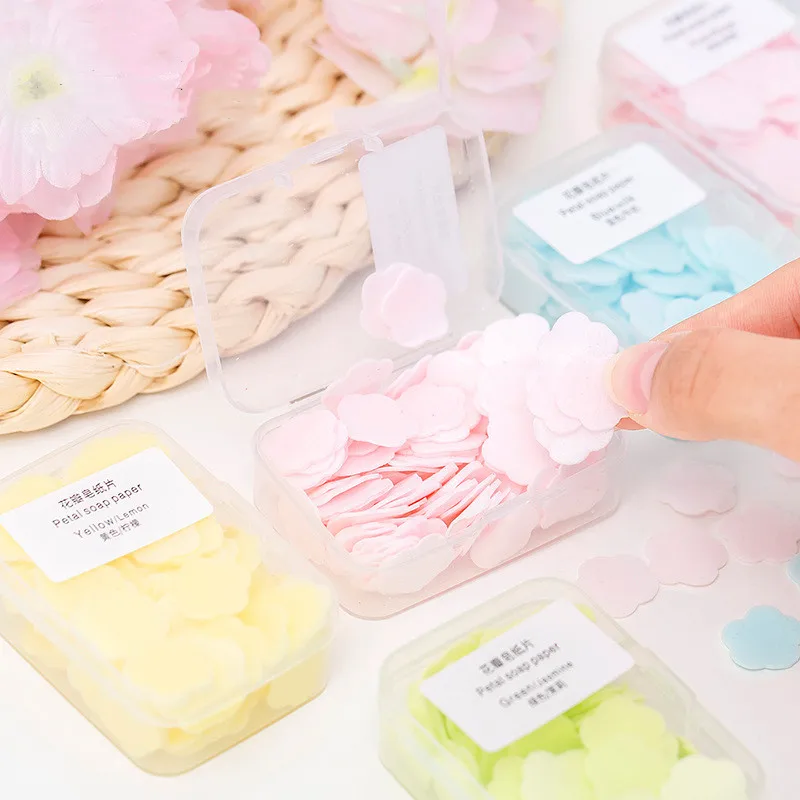 4 Box Disposable Flower Paper Soap Portable Outdoor Travel Hand Wash Scented Slice Sheet Deep Clean Disinfecting Bath Paper Soap