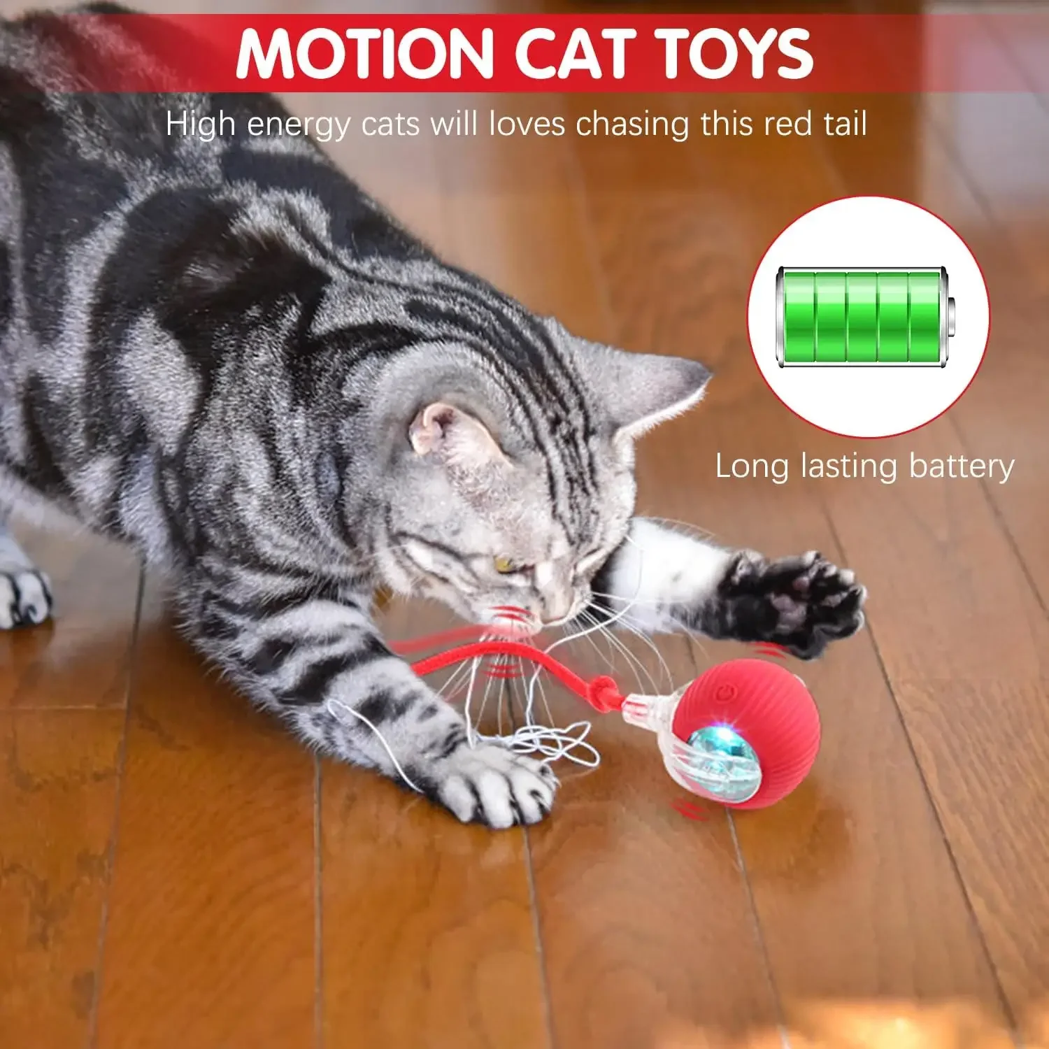 Pet Toy nteractive Rolling Cat Ball, Dog Toys Indoor, 360° Smart Automatic Rolling Ball Faux Tail Rechargeable Electric Pet Toy