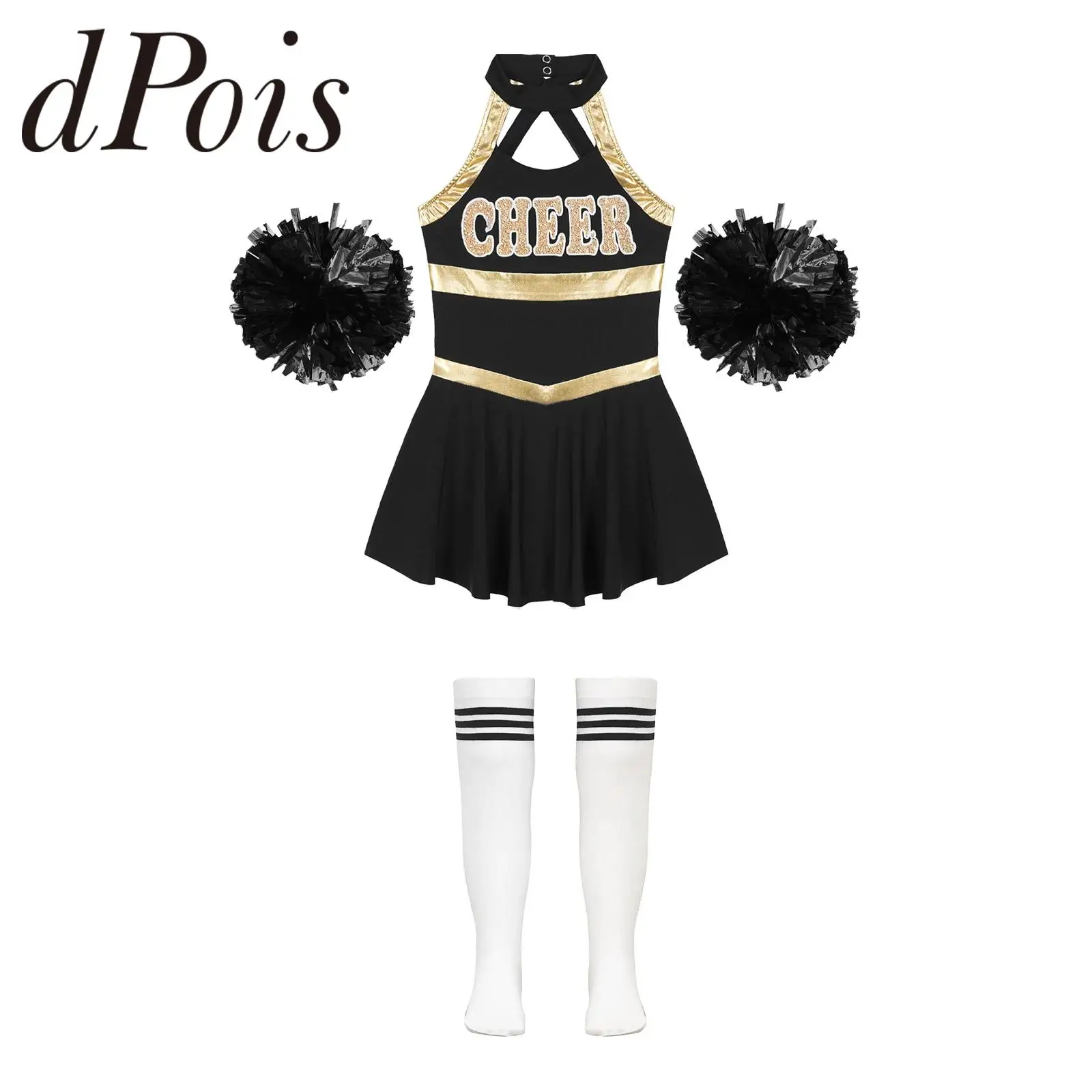 

Children Cheerleader Costume Outfits Cheering Dance School Girl Uniform Dress + Flower Balls Kids Teamwear Cheerleading Sets