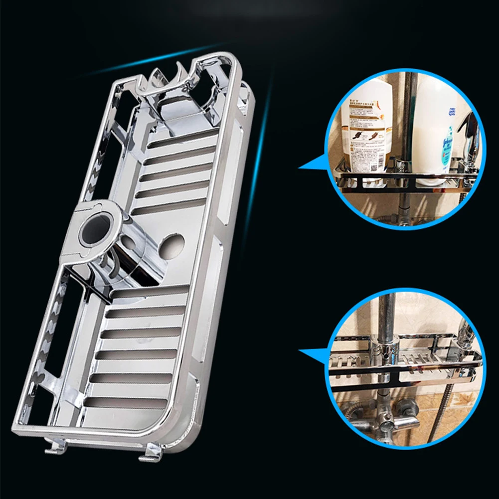 Bathroom Storage Rack Multifunction Organizer Bathroom Lifting Rod Stand Tray No Drilling Detachable Shower Rod With Rack