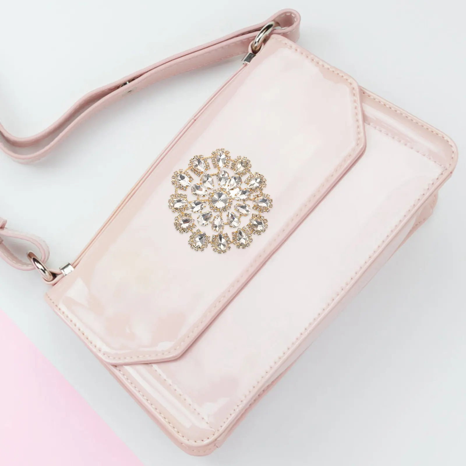 Rhinestone Flower Buttons Alloy Flatback Sewing Bag Embellishment DIY Purse Applique Decoration Sparkly Metal
