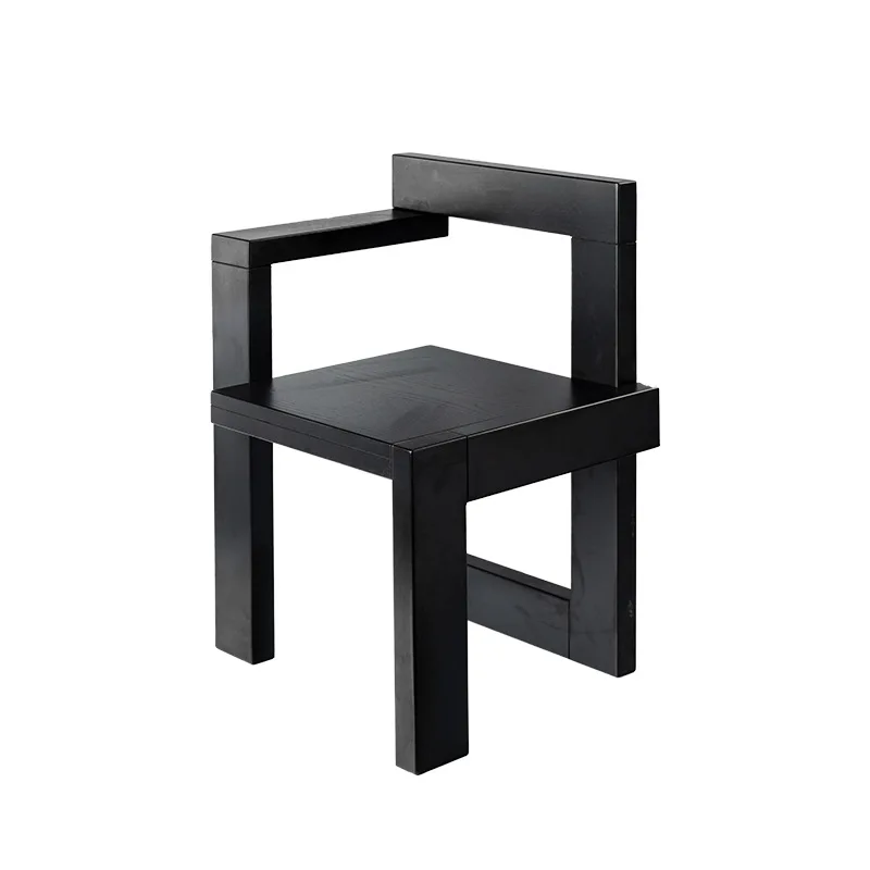 

Nordic solid wood dining chair, medieval simple building block chair creativity, armrest leisure chair