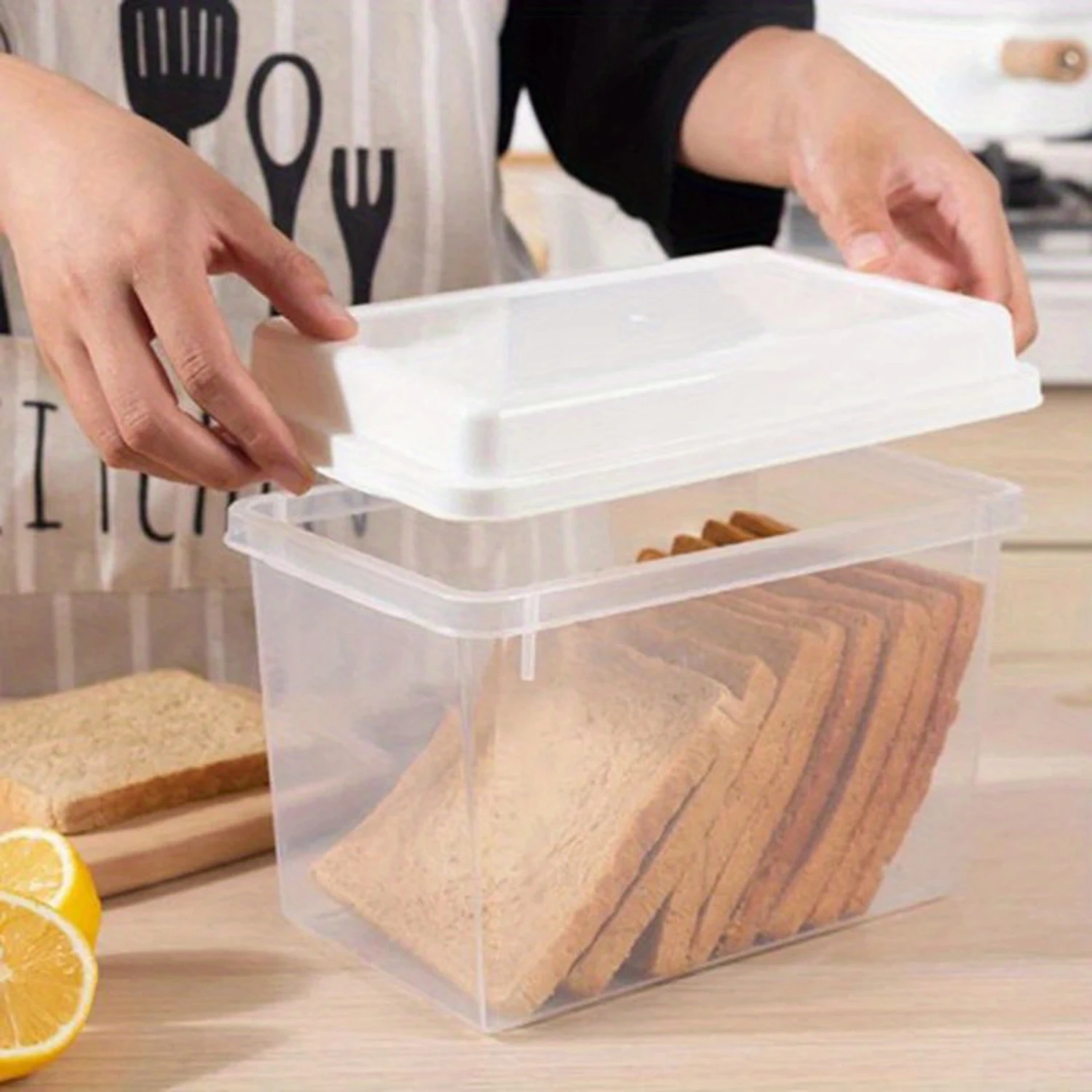 

1pc Large Square Reusable Plastic Bread Container - Leak-Proof, Flip-Top, Stackable, Airtight, and Durable - Perfect for Storin