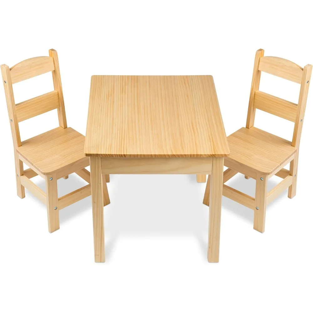 Solid Wood Table and 2 Chairs Set - Light Finish Furniture for Playroom,Blonde