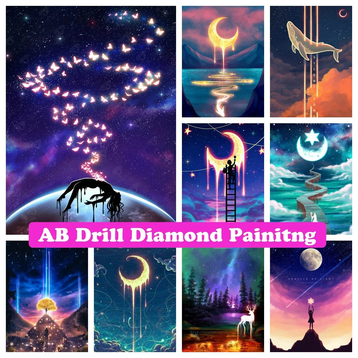 

Fantasy Starry Sky Moon DIY 5D AB Diamond Painting Rhinestone Mosaic Landscape Home Art Craft Cross Stitch Bedroom Decoration