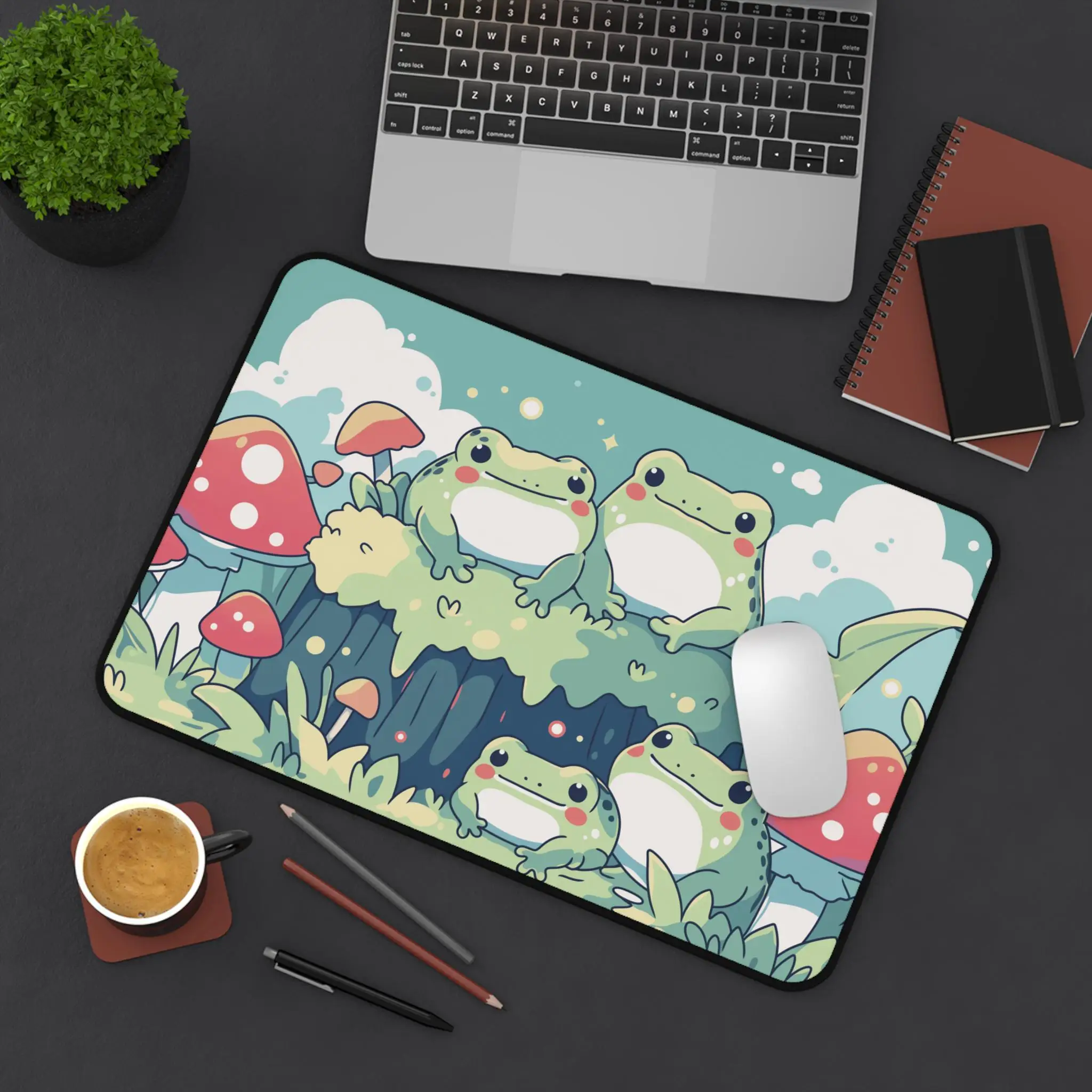 Alas Meja Katak Hijau Kawaii Alas Mouse Estetika XXL, Alas Meja Katak Lucu untuk Gaming Kantor, Alas Mouse Diperpanjang, Dekorasi Froggy Menawan