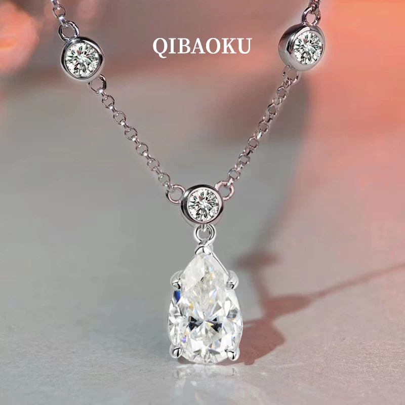 QIBAOKU 4CT Pear Moissanite Pendant Necklace S925 Silver Water Drop Lab Diamond Bubble Neck Chain for Women Jewelry Gifts 2026