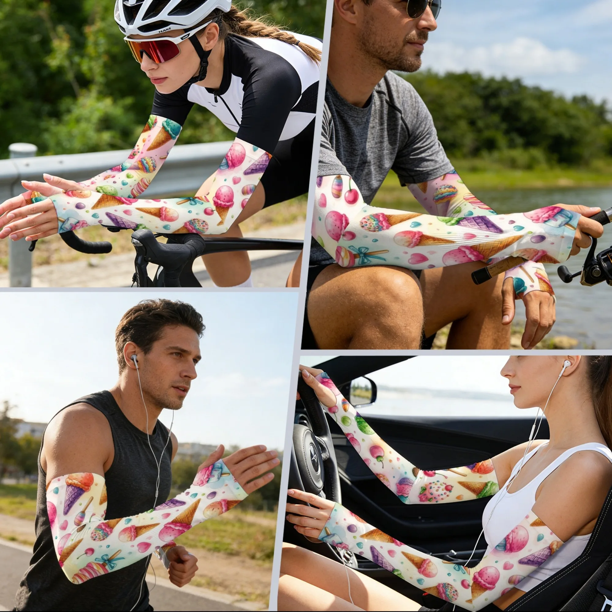 

Cartoon Ice Cream Print Sleeves Comfortable Soft Breathablesleeves Outdoor Cycling Running Fishing Sports Protective Sleeves