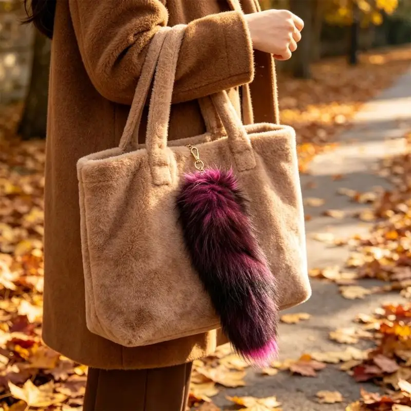 A52E Plush Tail Pendant for Handbag Accent Ring Detail and Mirror