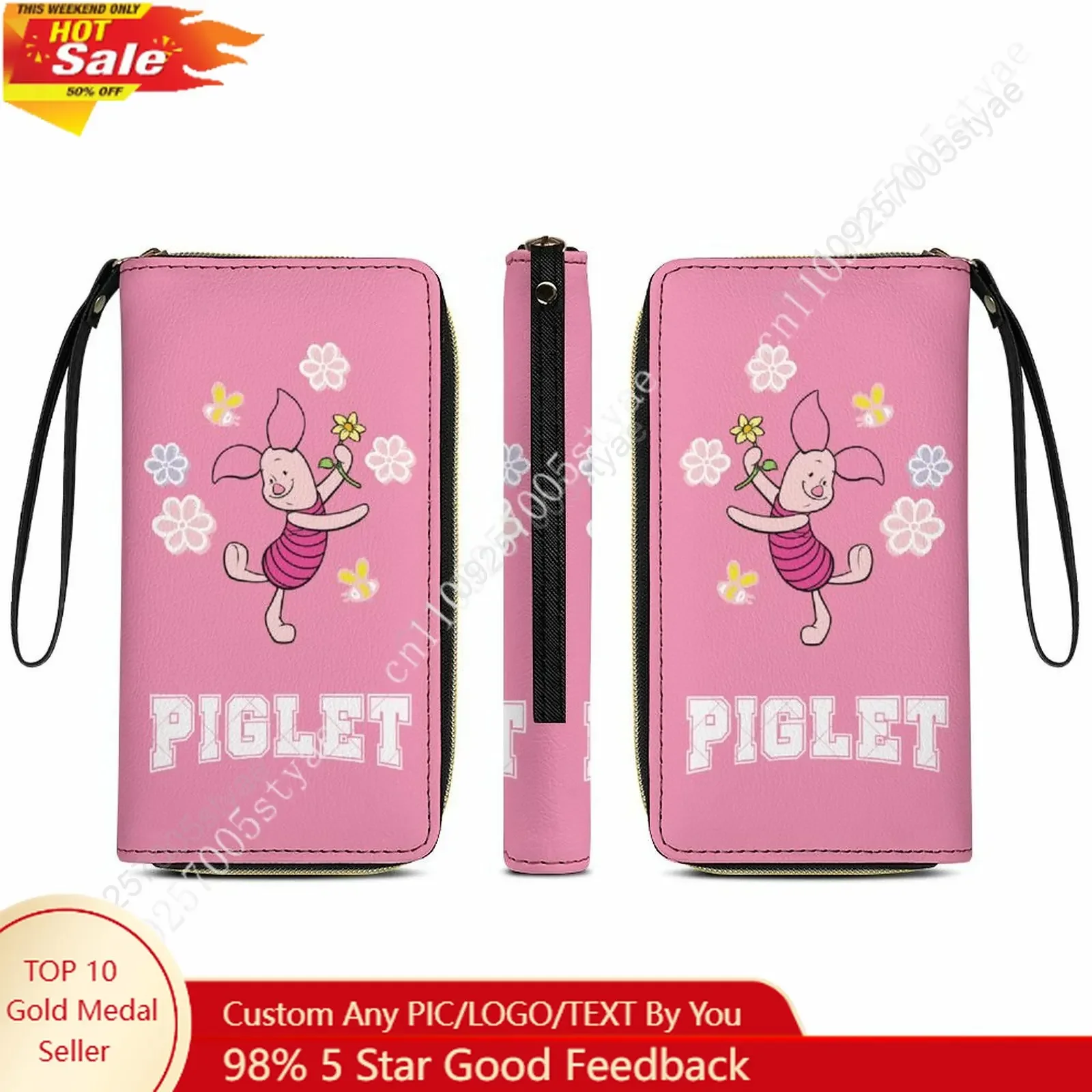 

Piglet Leather Wallet Disney Licensed Customizable Personalized Design Your Pattern Portable Purse Double-sided Printing