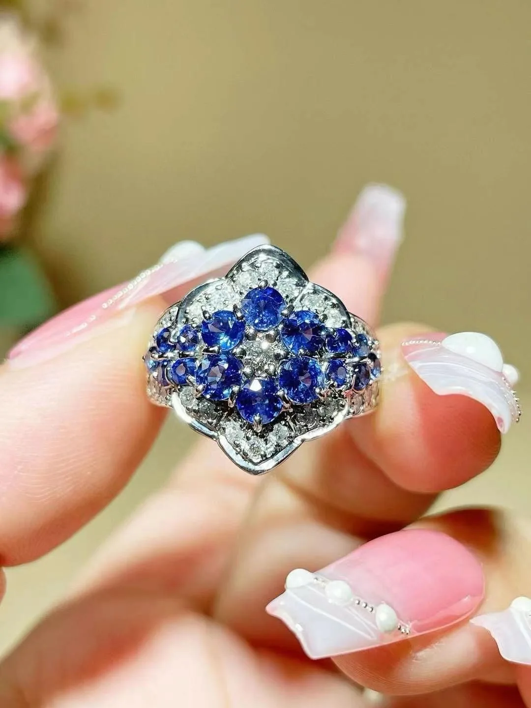 natural sapphire ring pt900 platinum with diamond genuine luxury jewelry fine women jewelry free shipping