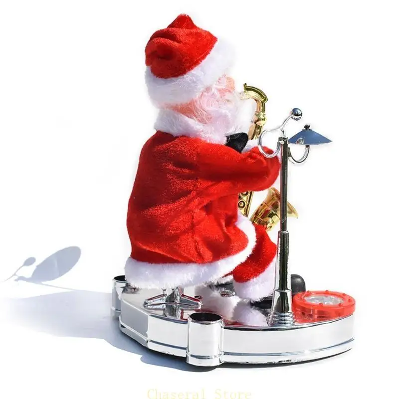 E7CE Electric Santa Blowing Saxophone for Doll Interactive Toy Electric Christmas Dancing Toy Electric Plush Doll Toy