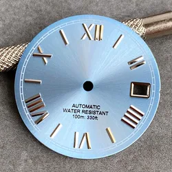 Tandorio 2024 New ice Blue Sunburst Roman Numeral Indexes 29mm Watch Dial Accessories For NH35 NH36 4R35 4R36 Automatic Move