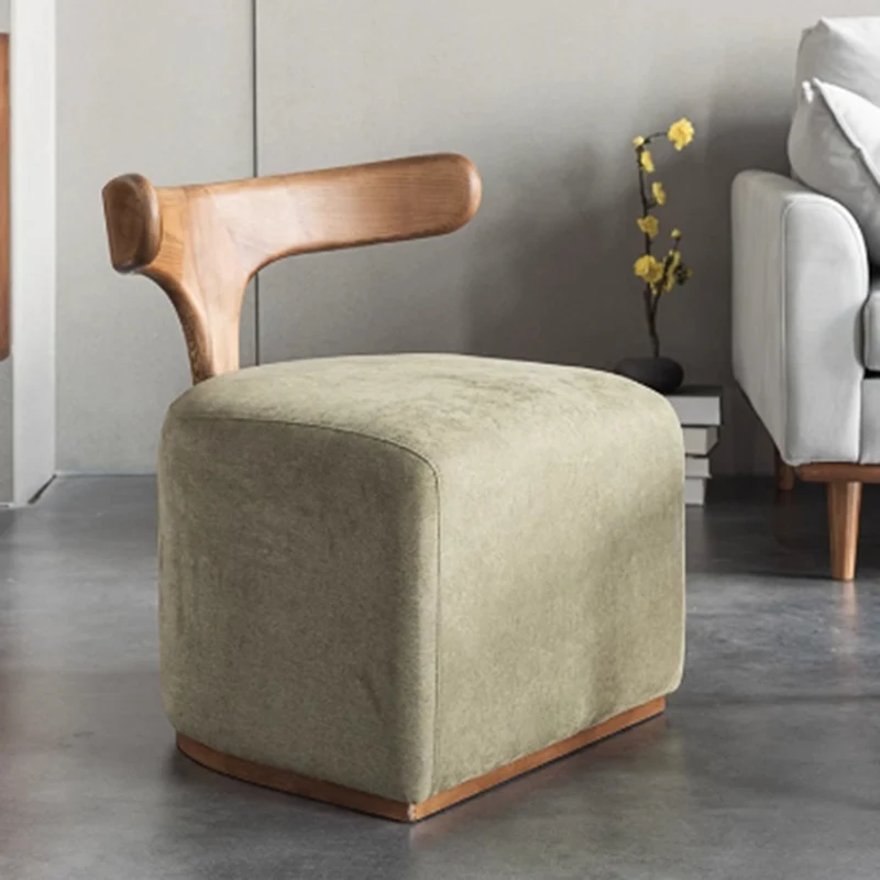 Nordic Solid Wood Shoe Change Stool Designer Creative Backrest Makeup Stool Light Luxury Stools Portable Living Room Furniture