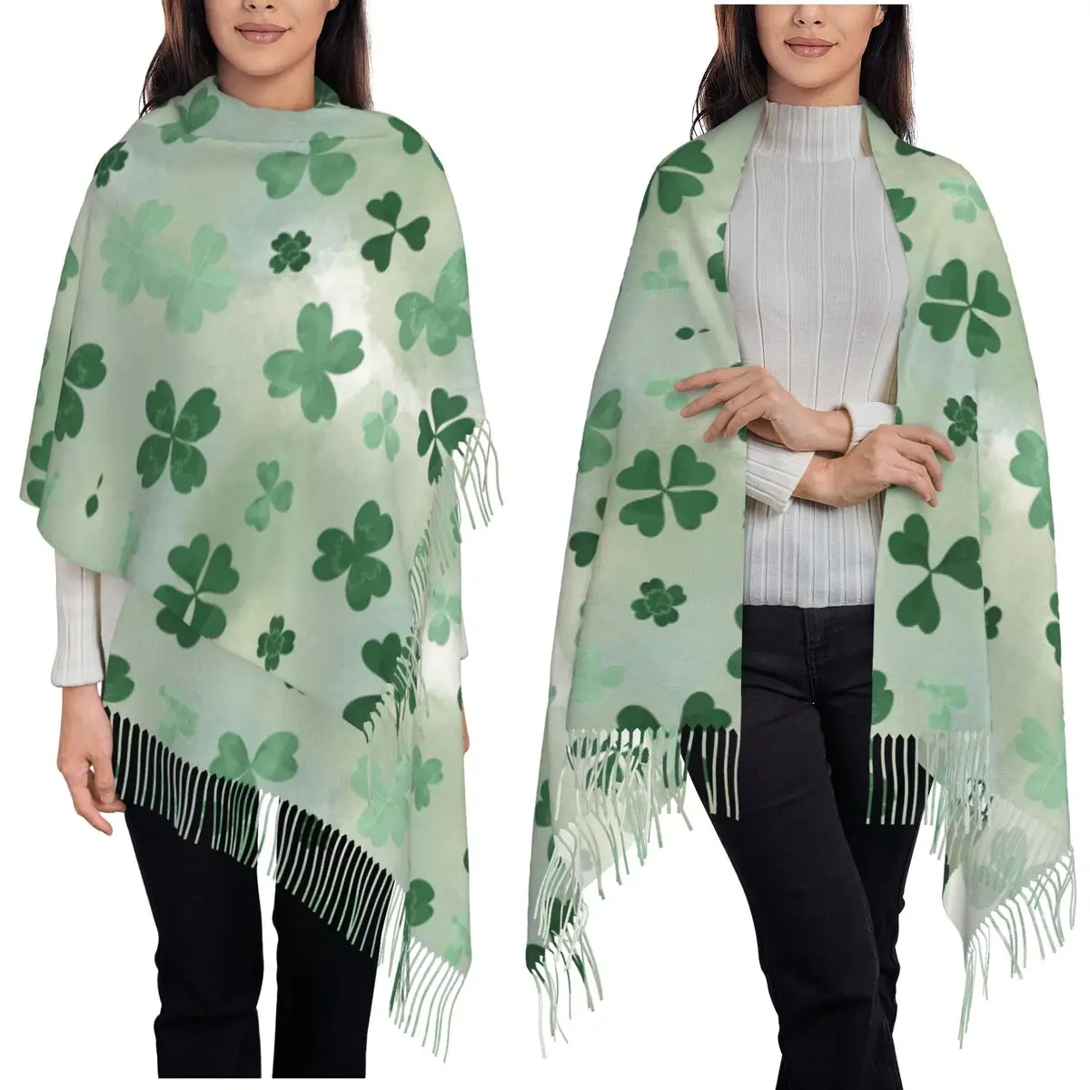 أربع أوراق C-Clover-S نمط وشاح شرابة الأوشحة للنساء شالات دافئة ناعمة ويلتف كبير الخريف الشتاء شال التفاف