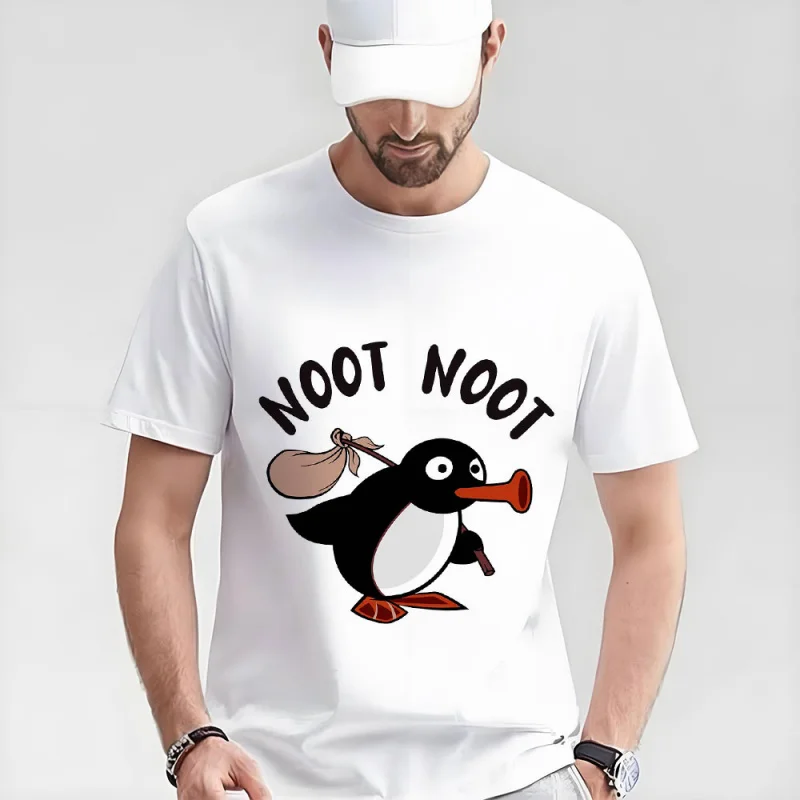 

0330 Noot Noot Pingu Meme Gift t shirt for men Funny cartoon Graphic Clothes 100% cotton printed Y2K clothing Large size tee