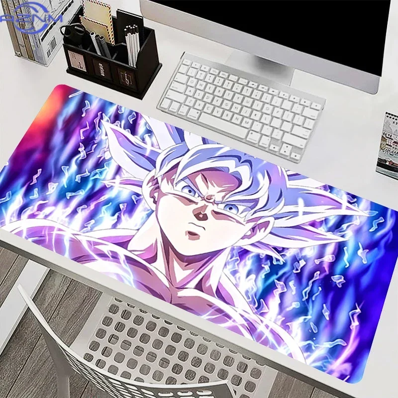 Purple Blue Lightning Aura Anime Character Art Mouse Pad, Rubber Non-Slip Base, Smooth Fabric Gaming Desk Mat for Desktop Gaming