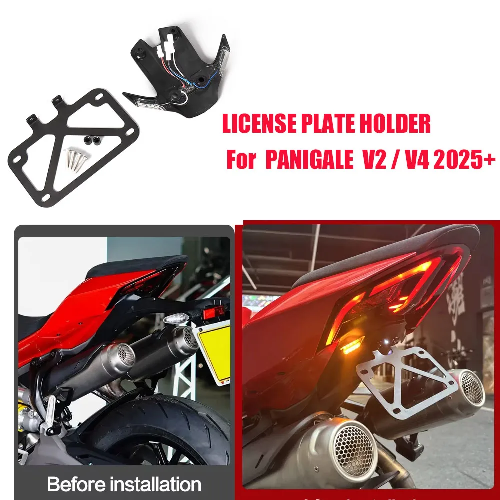 For Ducati Panigale V2 PANIGALE V4 2025 2026 New Motorcycle License Plate Holder Frame With LED Light Accessories