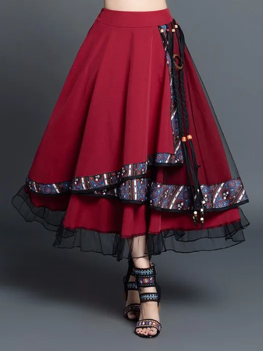 

Осенне-зимняя юбка А-силуэта с цветочным принтом, женская, стройнящая, из шифона, средней длины, для офиса, художественная, длинная юбка