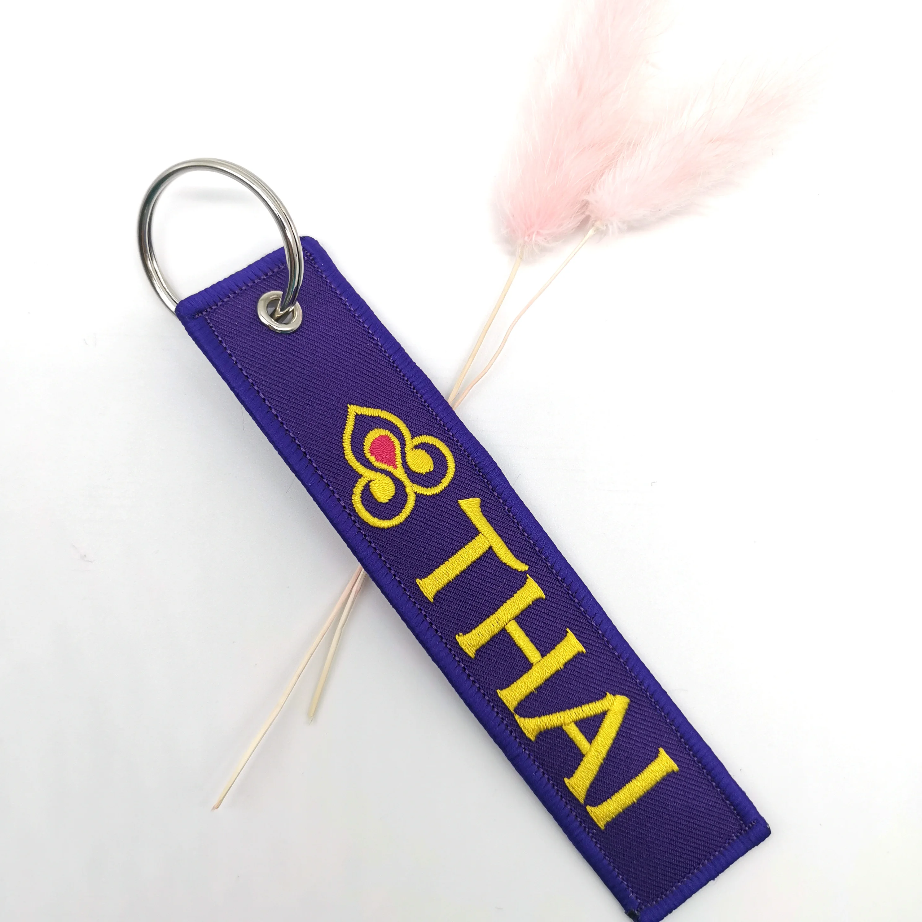 1 PC  THAI Purple Keychains Fashion Trinkets Embroidered Keychain Metal Keyring Keychains for Flight Crew/Pilot/Aviation Loves