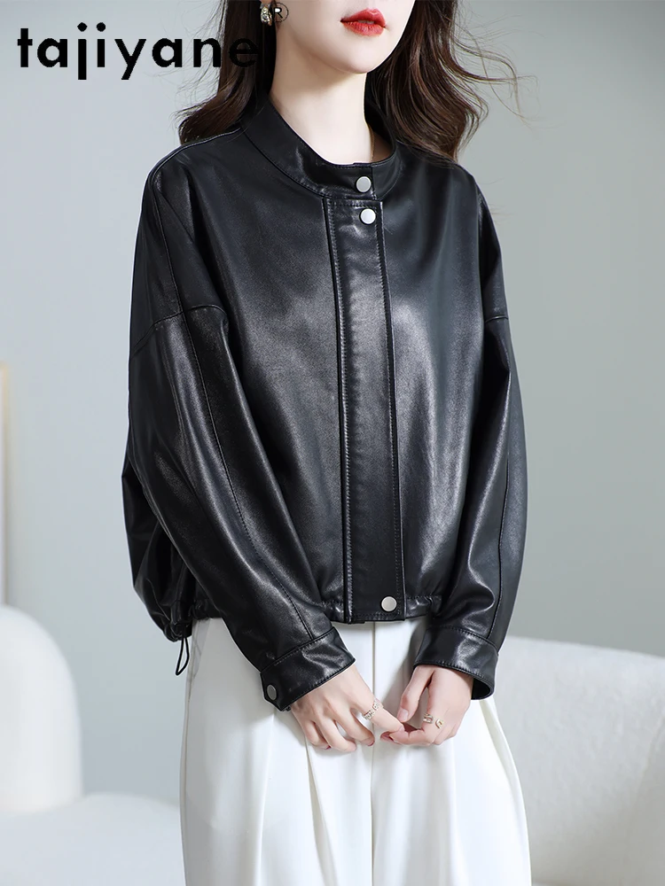 TAJIYANE Echte Lederjacke Frau Kurze Echte Schaffell Mäntel Stilvolle Stehkragen Leder Jacken 2025 Herbst Kleidung Frauen Mohamed
