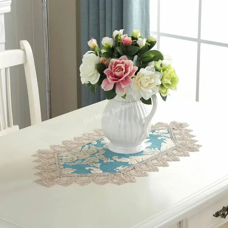 Table Runner Blue Dining Table Cloth Runners Three-dimensional Jacquard Europe Embroidered Flag Corner Coffee Tv Cabinet Dust