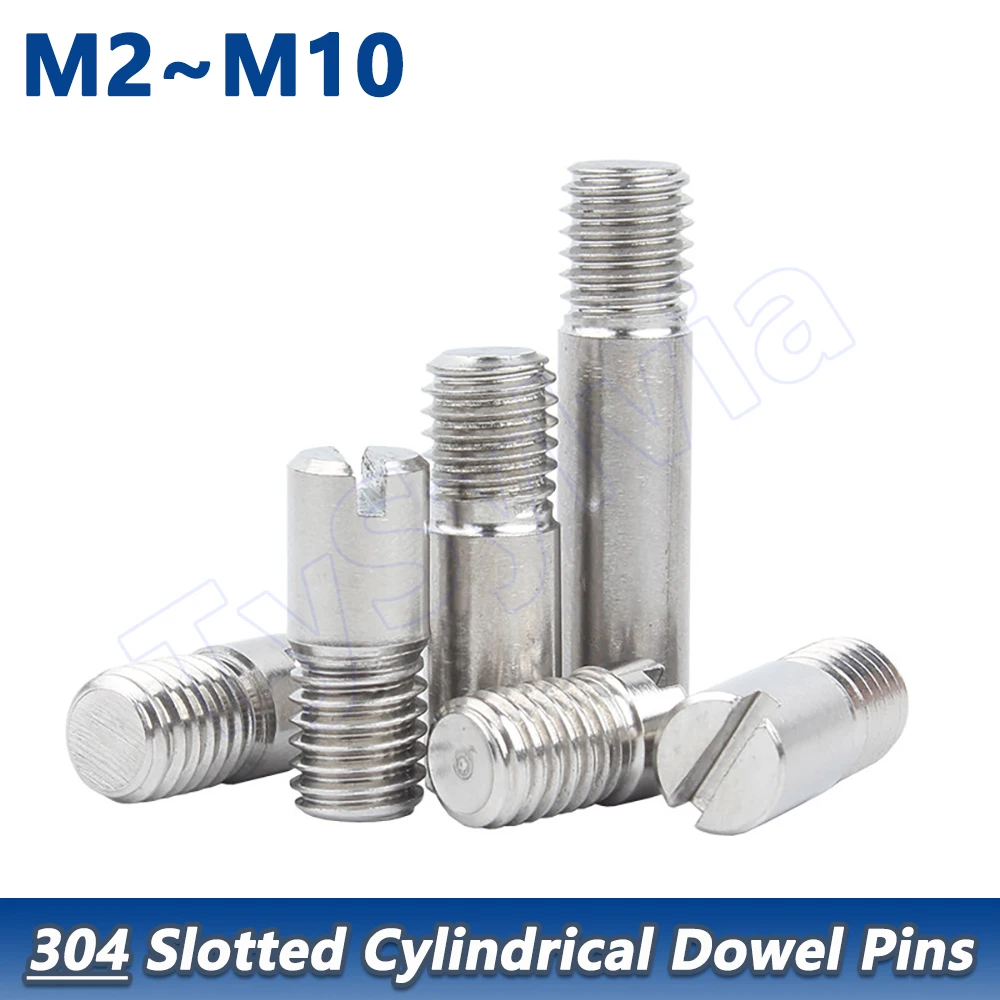 

M2/M2.5/M3/M4/M5/M6/M8/M10 304 Stainless Steel Slotted Cylindrical Dowel Pins Male Threaded Locating Pin Length 5-50mm
