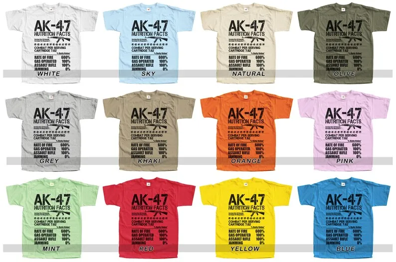 BLACK Print: AK-47 T shirt Tee Natural Vintage Cotton Movie Poster Beige 12 colors All Sizes