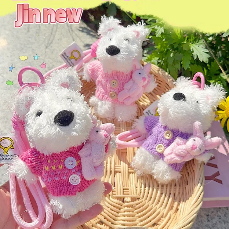 New 12cm Cute Western Highland Dog Cartoon Plush Toy Small Pendant Dog Keychain Filled Animal Backpack Pendant Christmas Gift