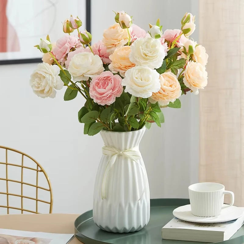 1/3 Stück Fabrik Großhandel Europäischen Stil 3 Pfingstrose Künstliche Blumen Hause Hochzeit Dekorative Gefälschte Pflanzen Vase Dekoration Zubehör