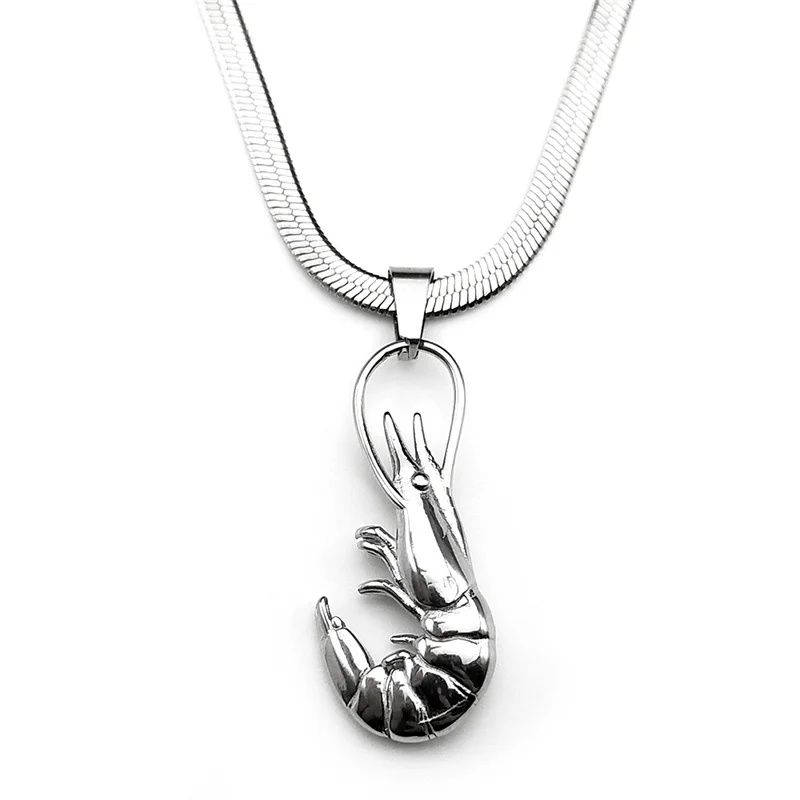 Lustige Garnelen Hiphop Halskette Für Frauen Männer Edelstahl Silber Farbe Männlichen Mode Halsband Party Halskette Schmuck Geschenke – Detail 6