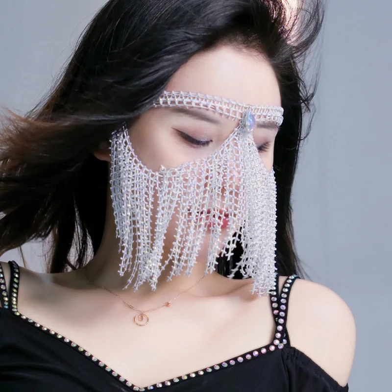 

Индивидуальная вуаль для танца живота, тонкая сверкающая вуаль с горячими бриллиантами, экзотическая вуаль для косплея, аксессуары для выступлений в западном регионе, вуаль, закрывающая лицо