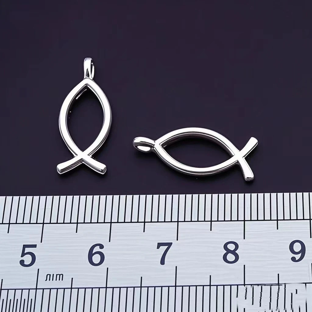 30Pcs/Lot 20x8mm Jesus Fish Christian Fish Charms Pendants For Jewelry Making Antique Silver Color