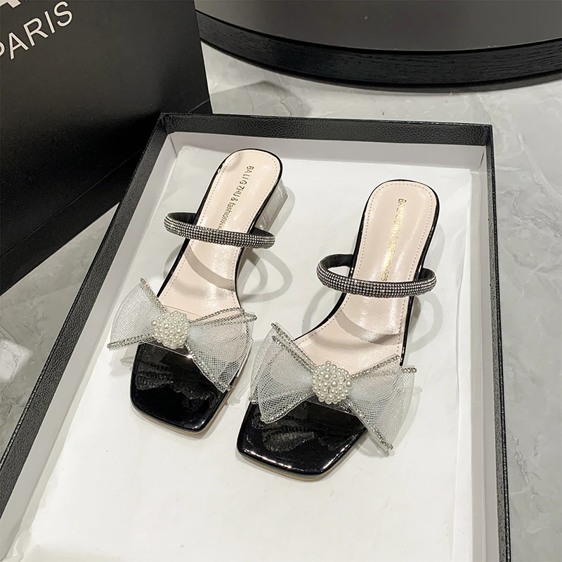 2025 Ladies Shoes Diamond Footwear Outdoor Heeled Summer Bow Slippers Sandals for Women F Wholesale Casual H Trend Sandal Sale