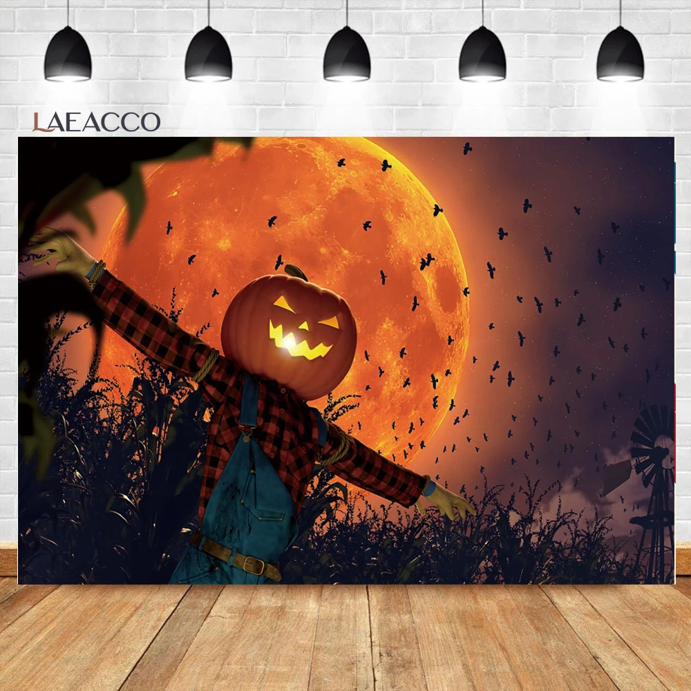 

Laeacco Halloween Scarecrow Photography Backdrop Scary Moon Night Pumpkin Kid Baby Birthday Portrait Customized Photo Background