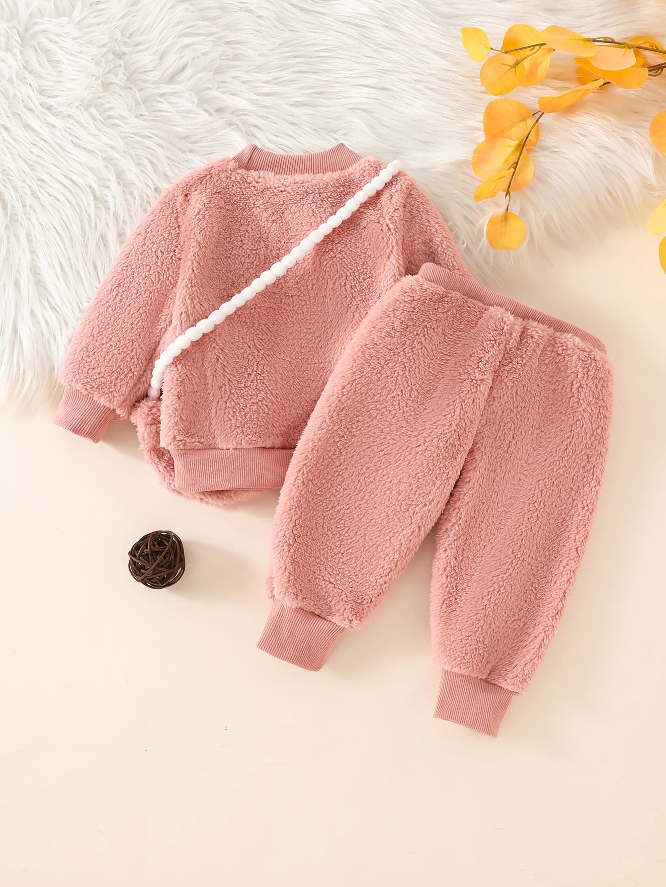Winter Baby Girl Casual Cute Fuzzy Embroidered Heart Long Sleeve and Pants Set, 3-Piece Baby Outfit