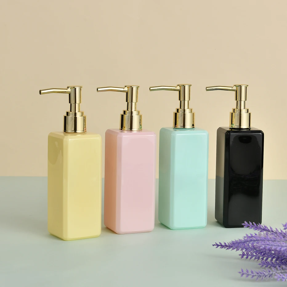 250ml Square Soap Bottles Macaron Color Bathroom Countertop Decoration Soap Dispenser Travel Size Refillable Empty Bottle